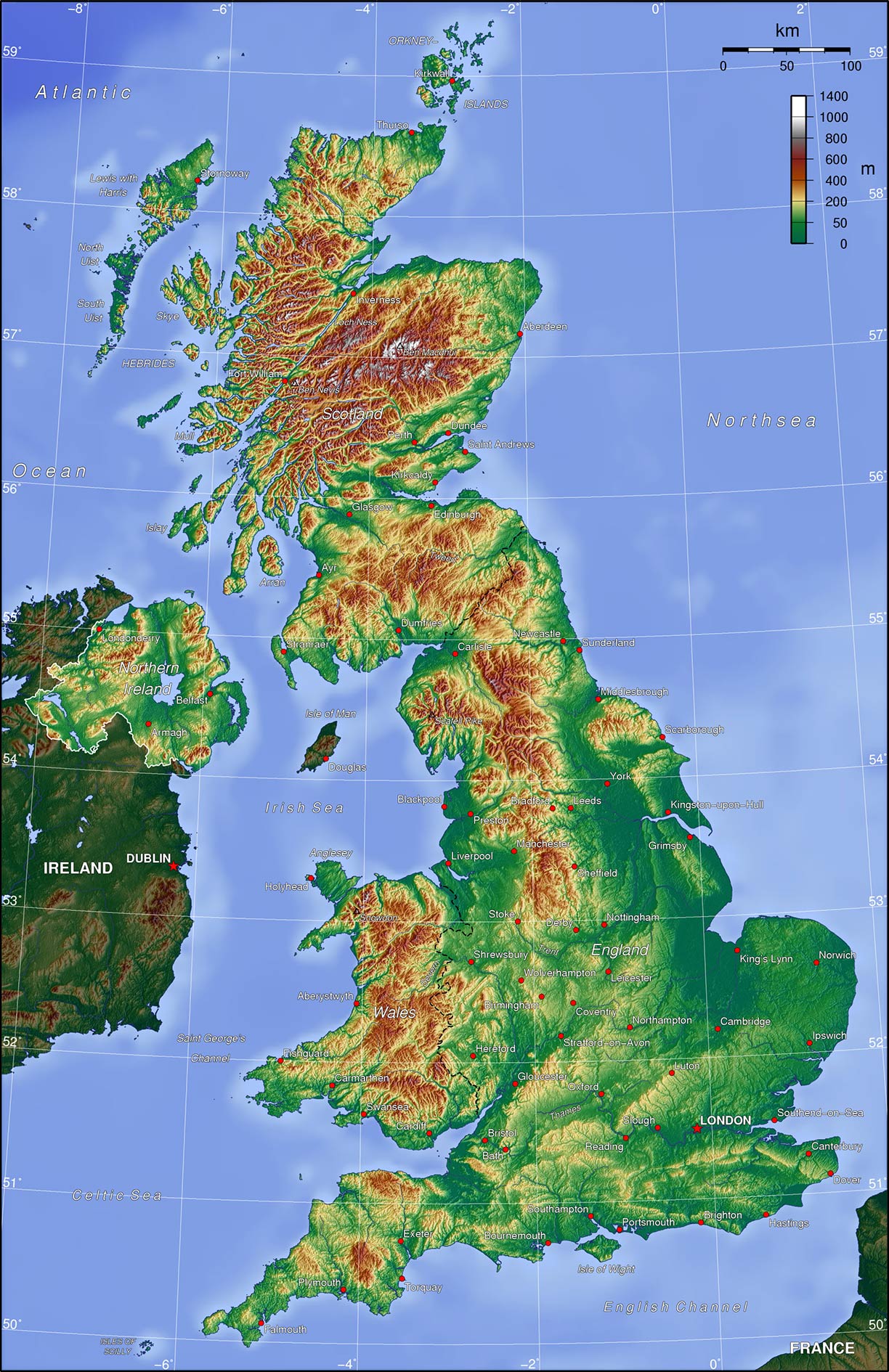 United Kingdom Physical Map