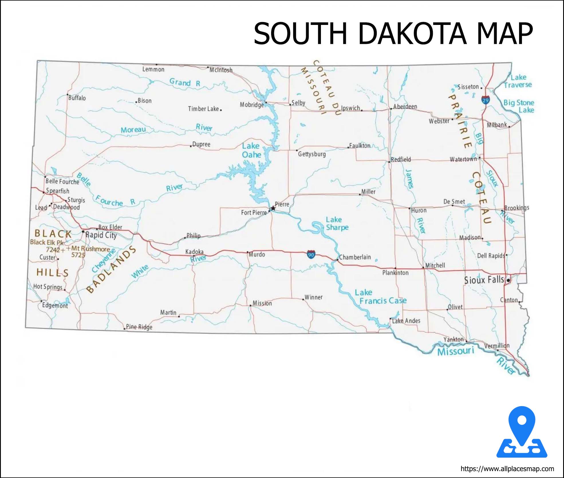 South Dakota Map